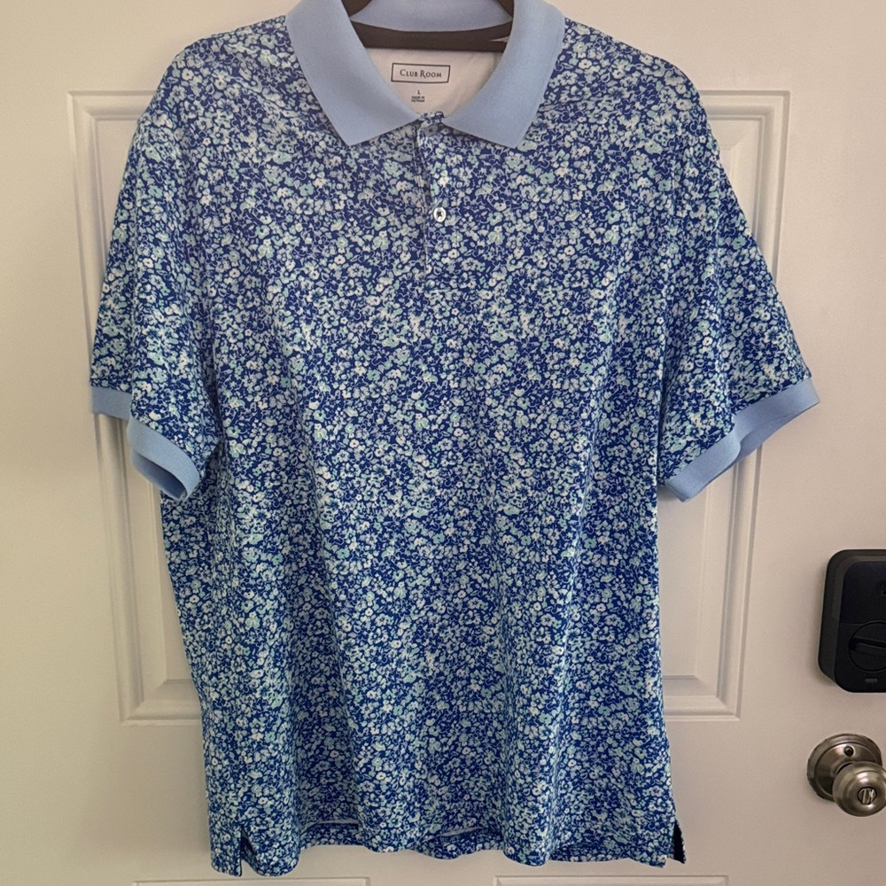 Club Room Light Blue and White Patterned Polo Shirt